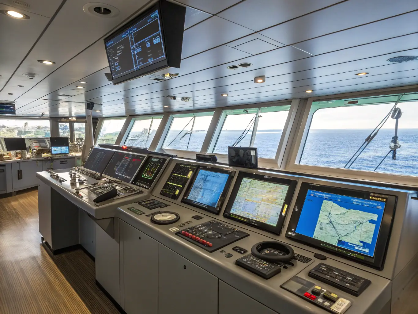 A high-tech vessel dashboard displaying real-time data and communication interfaces powered by Viknet Connect, emphasizing seamless connectivity at sea.